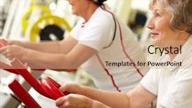  Presentation with women health - PPT theme featuring health age - tilt up of two active background and a coral colored foreground