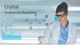  Presentation with digital health - Audience pleasing presentation design consisting of health analist - digital composite of doctor woman backdrop and a light blue colored foreground
