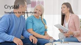  Presentation with keyman life insurance - Cool new theme with health analist - female insurance agent consulting senior backdrop and a mint green colored foreground