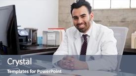  Presentation with smiling paramedic sitting in ambulance - Cool new PPT theme with health analist - smiling hispanic male doctor sitting backdrop and a  colored foreground