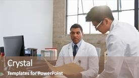  Presentation with doctor and patient medical consultation - Slide deck consisting of health analist - two male doctors in consultation background and a coral colored foreground