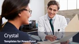  Presentation with film black and white - Presentation design featuring health analist - white male doctor showing file background and a tawny brown colored foreground