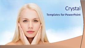  Presentation with skin health - Slides consisting of health and beauty concept - beautiful woman touching her face skin background and a sky blue colored foreground