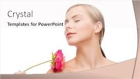  Presentation with peony flower - Presentation theme with health and beauty concept - lovely woman with peony flower and closed eyes background and a sky blue colored foreground