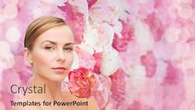 Presentation with peony flower - Slide deck enhanced with health and beauty concept - lovely woman with pink peony flower background and a coral colored foreground