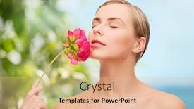  Presentation with peony flower - Audience pleasing presentation consisting of health and beauty concept - lovely woman with pink peony flower and closed eyes backdrop and a lemonade colored foreground