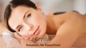  Presentation with relaxation - Slide set featuring health and beauty resort and relaxation concept - beautiful woman in spa salon with hot stones background and a coral colored foreground