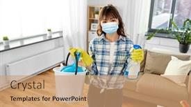  Presentation with medical virus - Beautiful PPT theme featuring health-and-hygiene-concept-smiling backdrop and a coral colored foreground