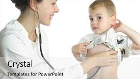  Presentation with assessment - Presentation design enhanced with health assessment - doctor assessing patient by stethoscope background and a white colored foreground