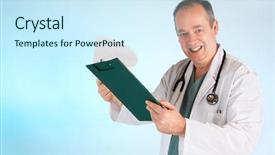  Presentation with test - PPT theme enhanced with health assessment - doctor giving out medical test background and a cool aqua colored foreground