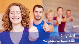  Presentation with infrastructure network operations center - Beautiful PPT theme featuring health assessment - happy attractive woman in fitness backdrop and a cobalt blue colored foreground
