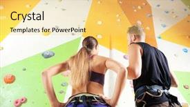  Presentation with gym - PPT theme featuring health back safety - young couple in climbing gym background and a yellow colored foreground