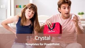  Presentation with first aid kit - PPT layouts having health back safety - young family getting treatment background and a coral colored foreground