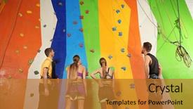 Presentation with climbing - Beautiful PPT layouts featuring health back safety - young people in climbing gym backdrop and a gold colored foreground