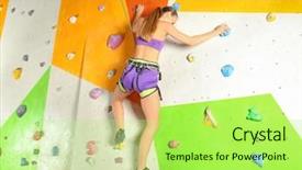  Presentation with climbing - Presentation having health back safety - young woman exercising in climbing background and a yellow colored foreground