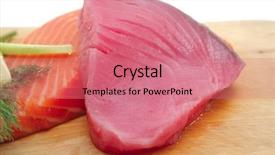  Presentation with tuna fish - PPT theme consisting of health bar - uncooked fresh salmon and red background and a  colored foreground