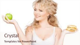  Presentation with weightloss - Amazing PPT theme having health beauty weightloss food diet concept - sporty woman with apple and hamburger backdrop and a lemonade colored foreground