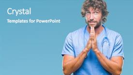  Presentation with praying hands - Theme having christian nursing - handsome hispanic surgeon doctor man background and a light blue colored foreground