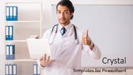  Presentation with new parents doctor - PPT theme consisting of health board meeting - young doctor in front background and a  colored foreground