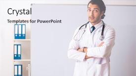  Presentation with pediatrics toddler and doctor - Cool new PPT theme with health board meeting - young doctor in front backdrop and a  colored foreground