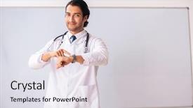  Presentation with whiteboard - Audience pleasing slides consisting of health board meeting - young doctor in front backdrop and a  colored foreground