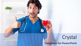  Presentation with doctor and brain - Presentation theme consisting of health board meeting - young male doctor in front background and a  colored foreground