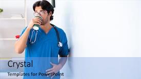  Presentation with respiratory system male anatomy - Amazing presentation design having health board meeting - young male doctor in front backdrop and a  colored foreground