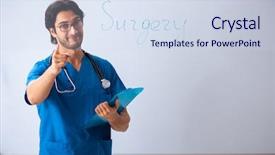  Presentation with board meeting - Cool new PPT theme with health board meeting - young male doctor in front backdrop and a sky blue colored foreground