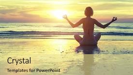  Presentation with sad woman silhouette - Colorful PPT theme enhanced with health body - silhouette of woman at yoga backdrop and a blonde colored foreground