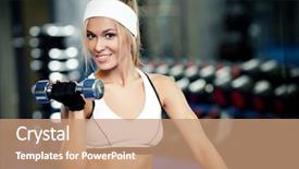  Presentation with gym - Slides having health body - smiling athletic woman pumping up background and a coral colored foreground