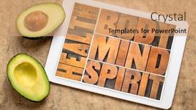  Presentation with health wellbeing - PPT theme having health-body-mind-and-spirit background and a coral colored foreground