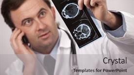  Presentation with ct computed tomography scanner in hospital - Colorful theme enhanced with health brain - doctor is checking x- ray backdrop and a light gray colored foreground