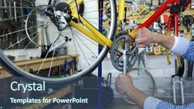 Presentation with repair shop - Colorful theme enhanced with health business - young man working in bicycle backdrop and a  colored foreground