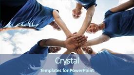  Presentation with camp - Colorful PPT theme enhanced with health camp - fit people with hands stacked backdrop and a ocean colored foreground