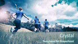  Presentation with camp - Beautiful PPT theme featuring health camp - rear view of fit people backdrop and a ocean colored foreground