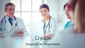  Presentation with consulting - PPT layouts with health care coference - doctors consulting with each other background and a  colored foreground