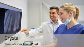  Presentation with technology health - Colorful presentation enhanced with health care concept - happy dentist backdrop and a light gray colored foreground