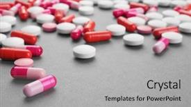  Presentation with red grey - Slide deck having health care concept colorful pills background and a light gray colored foreground
