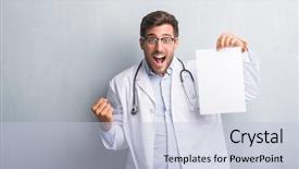  Presentation with emotion - Theme with health care contracts - handsome young doctor man background and a  colored foreground