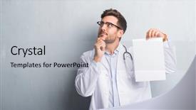  Presentation with young man on the phone - Presentation with health care contracts - handsome young doctor man background and a  colored foreground