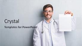  Presentation with sheep flock lambs standing - Presentation theme with health care contracts - handsome young doctor man background and a light gray colored foreground