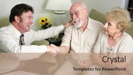  Presentation with married couple - Cool new presentation theme with health care contracts - married senior couple seeing backdrop and a coral colored foreground