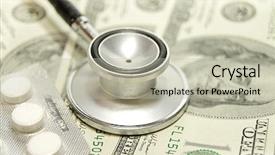  Presentation with pills money - PPT theme consisting of health care costs - stethoscope background and a mint green colored foreground