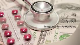  Presentation with pills money - Slides having health care costs - stethoscope background and a mint green colored foreground