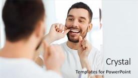  Presentation with dental floss - Presentation theme having health care dental hygiene people background and a lemonade colored foreground