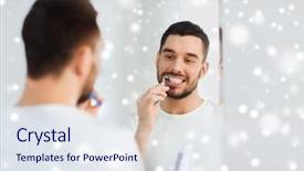  Presentation with dental hygiene - Colorful PPT theme enhanced with health care dental hygiene people backdrop and a sky blue colored foreground