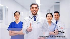  Presentation with health care static - Slide set having health care gesture and medic background and a light blue colored foreground