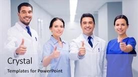  Presentation with health-care - Colorful PPT layouts enhanced with health care gesture and medic backdrop and a lemonade colored foreground