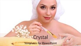  Presentation with face mask - Presentation design with health care herbal - beautiful young woman with cream background and a lemonade colored foreground