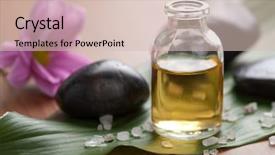  Presentation with essential oil - PPT theme with health care herbal - essential oil and stones background and a  colored foreground
